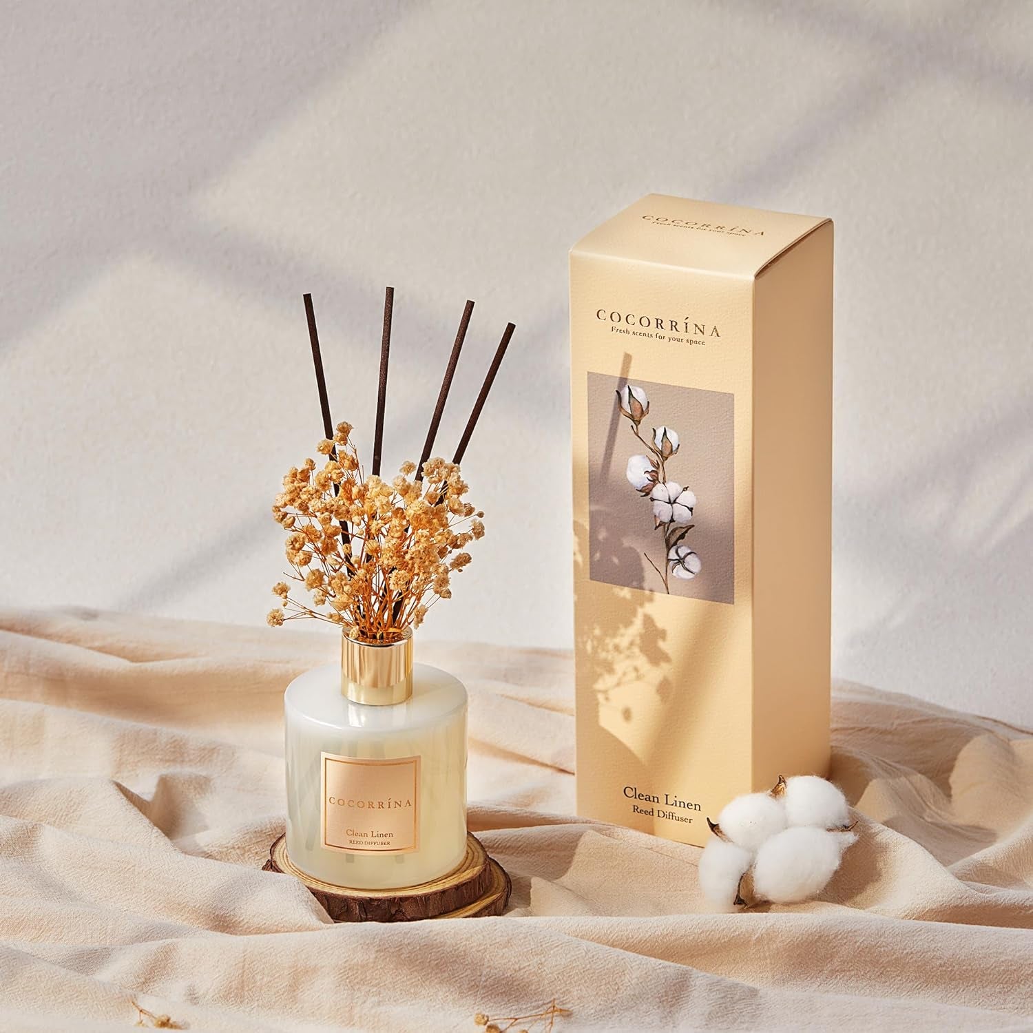 Luxury Reed Diffuser Set - Clean Linen Scent with Elegant Glass Vessel