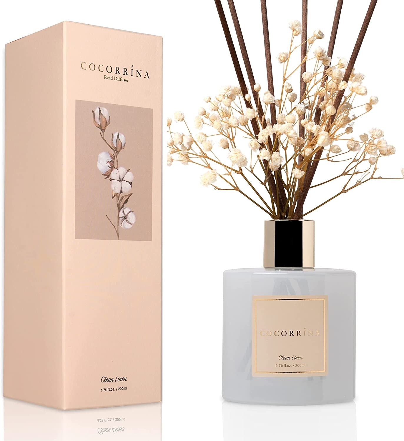 Luxury Reed Diffuser Set - Clean Linen Scent with Elegant Glass Vessel