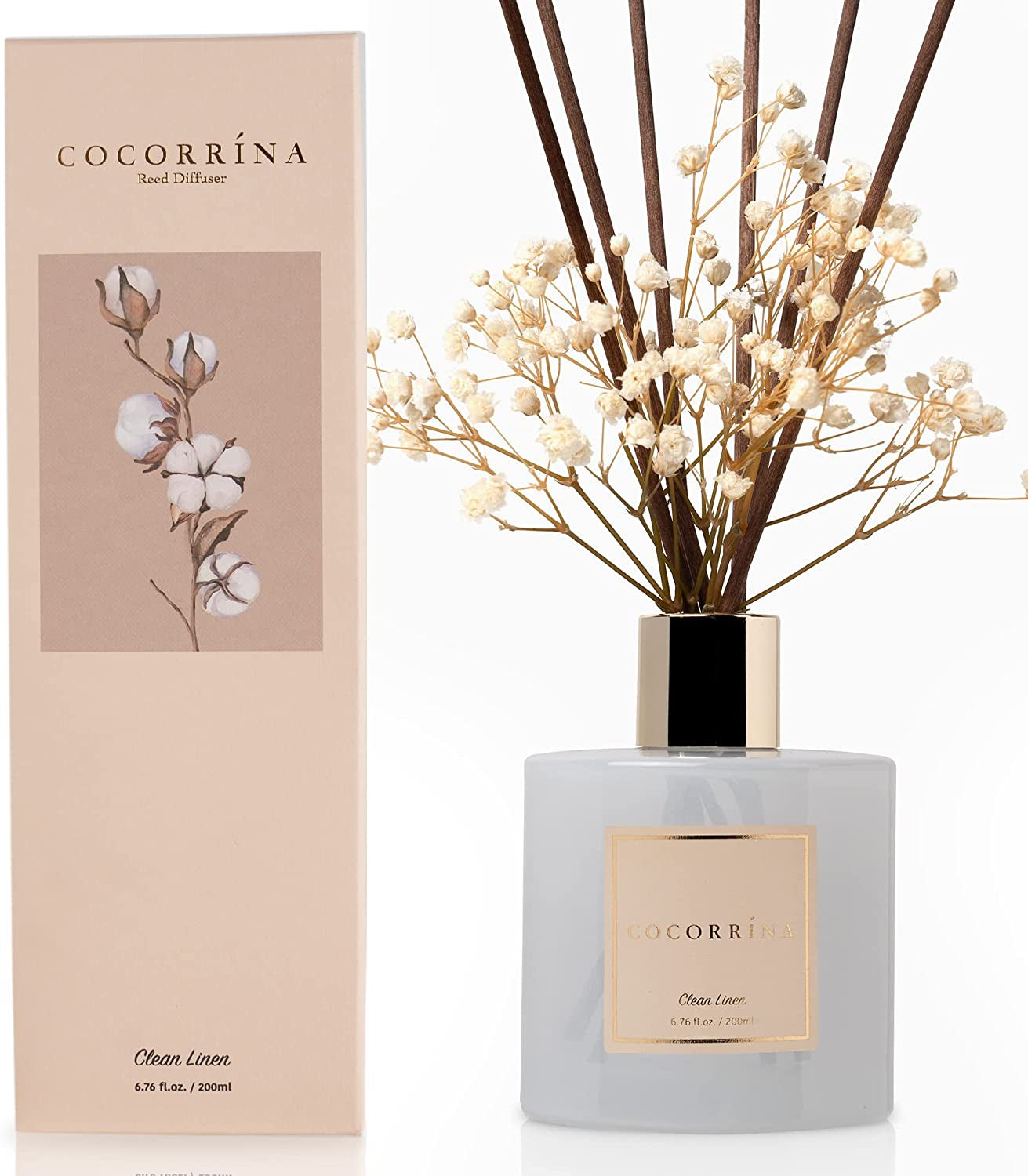 Luxury Reed Diffuser Set - Clean Linen Scent with Elegant Glass Vessel